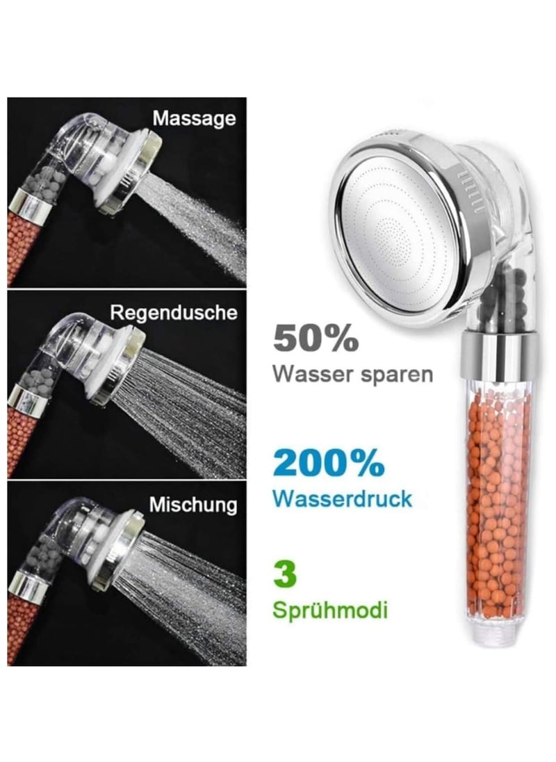 SYOSI - Shower Head Handheld Replacement - with 3 Modes 3way Function - Adjustable Filter Bead Hard Water Boost Water Pressure, Water Saving - Image 1