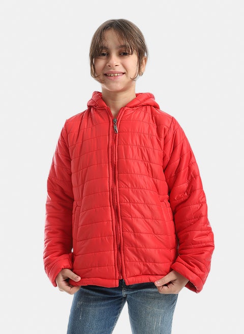 Premium Quality With A Stylish Touch and a Hooded Collar Inner Fleeced Winter Jacket _ Red