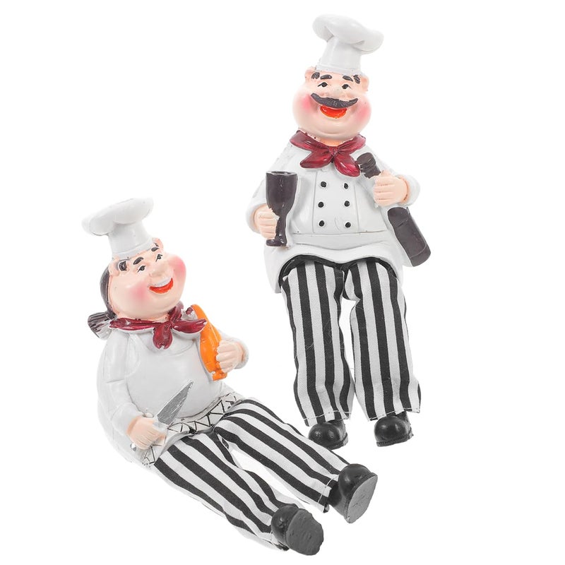 BESTOYARD 2Pcs Resin Chef Figurines with Dangling Legs Cute Cartoon Kitchen Decor for Countertop Couples Home Decoration