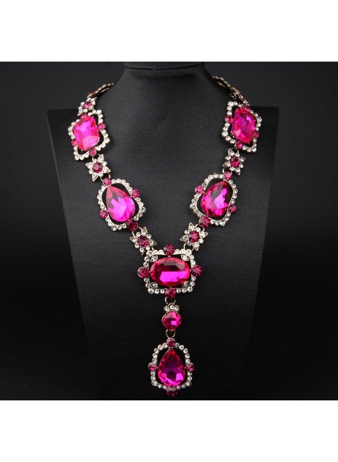 NIBEMINENT Exaggerated Vintage Court Style Large Gemstone Crystal Necklace