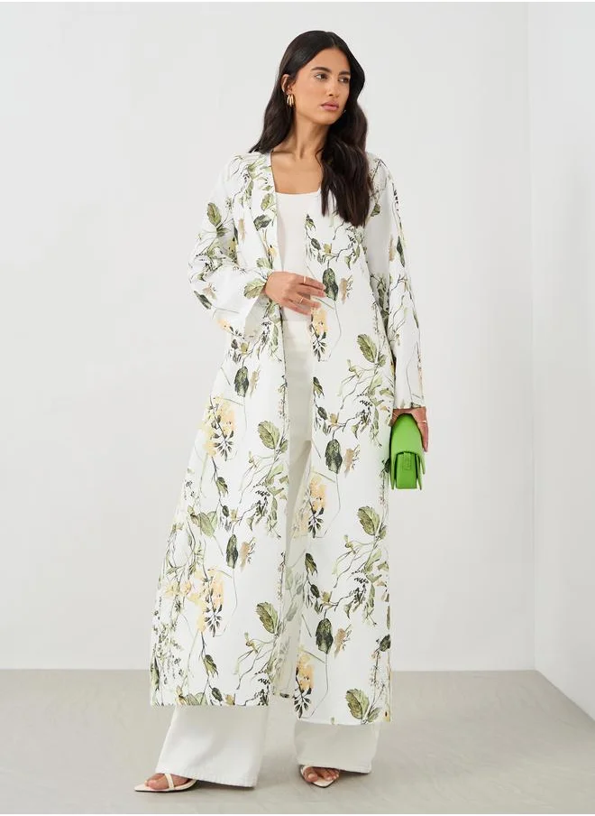 ستايلي Styli Floral Print Regular Fit Maxi Length Kimono