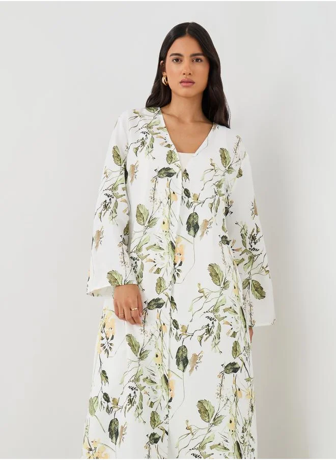 ستايلي Styli Floral Print Regular Fit Maxi Length Kimono