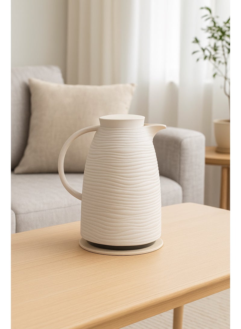 باصرة ترمس شاي وقهوة حراري أبيض مموج – حافظ حرارة 12 وبرودة 24 ساعة بسعة 1 لتر / 1.5 لتر / 2 لتر، تصميم أنيق للضيافة والمطبخ وغرف المعيشة - Image 3