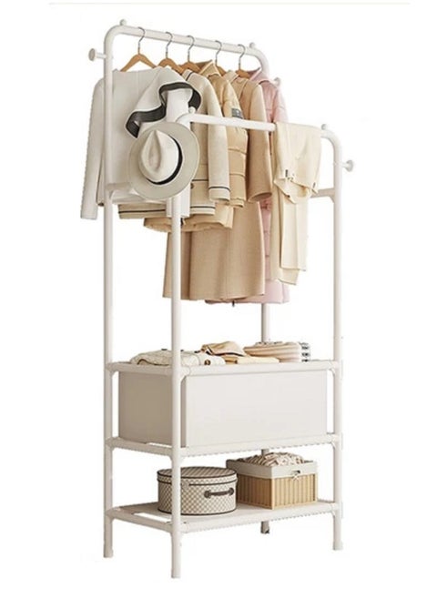Double Pole Coat rack Multi-function 3-tier Shelf Clothes Organizer Hanging