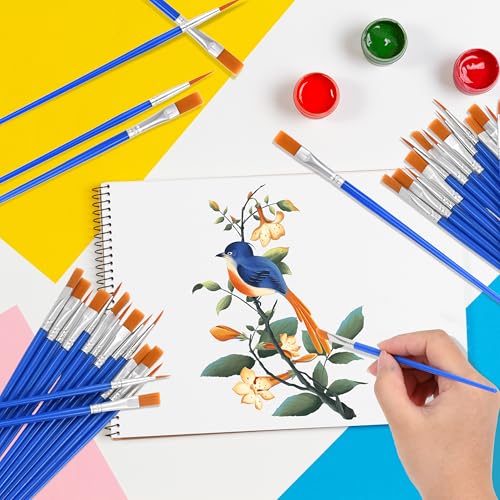 Hoplito 36 Pcs Paint Brushes Bulk, Flat and Tip Round Acrylic Paint Brushes, Nylon Hair Artist Brush for Classroom Crafts All Purpose Oil Watercolor, Face Nail Painting Touch Up - Image 4