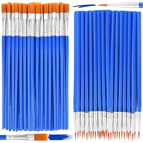 Hoplito 36 Pcs Paint Brushes Bulk, Flat and Tip Round Acrylic Paint Brushes, Nylon Hair Artist Brush for Classroom Crafts All Purpose Oil Watercolor, Face Nail Painting Touch Up - Image 1