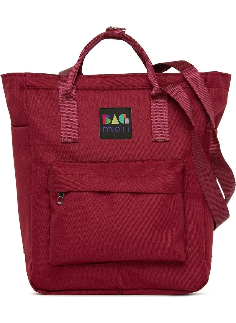 Bagmori Claret Red Zippered Column Strap Backpack