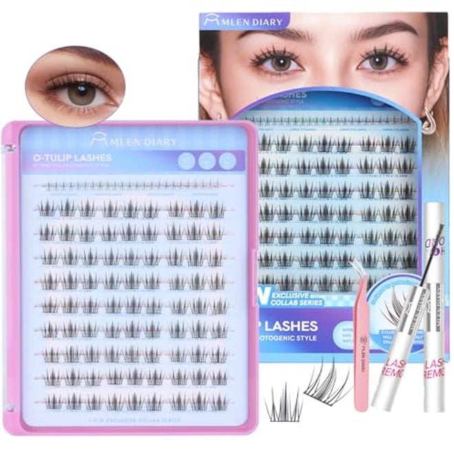 MLEN DIARY Natural Lash Clusters with Remover, 114 Pcs Wispy DIY Eyelash Extensions Kit, Handmade Lightweight Compact Design, Gift for Beauty Lovers, C Curl - Image 1