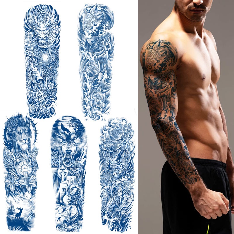Aresvns Semi Permanent Sleeve Tattoo for Men and Women Realistic Temporary Tattoos for BBQ Pool Beach Party Japanese Full Arm Waterproof LongLasting 23 Weeks Pattern01 Christmas Gift