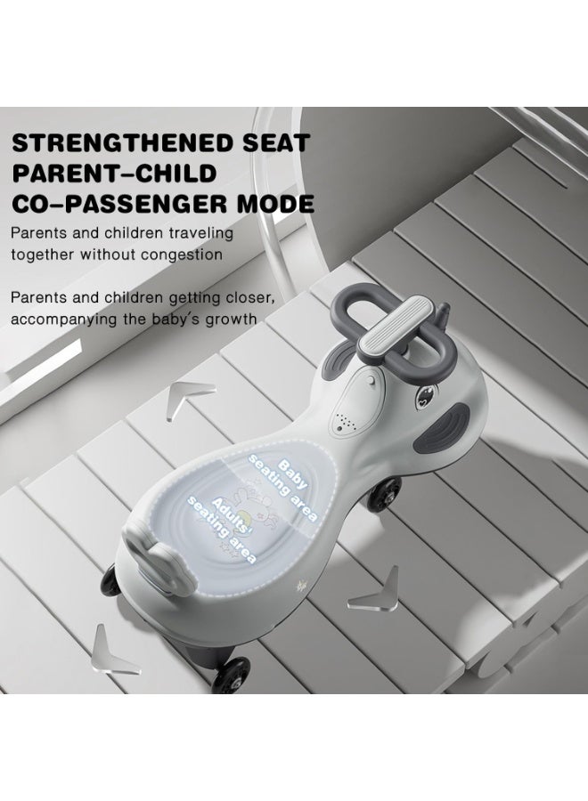 DMG TECH Swing Ride Car, Kids Twist Car with LED Lights & Music, Extra Wide Seat for Parent-Child Riding, No Pedals Wiggle Vehicle for 18 Months to 6 Years, Eco PP Material - Image 4