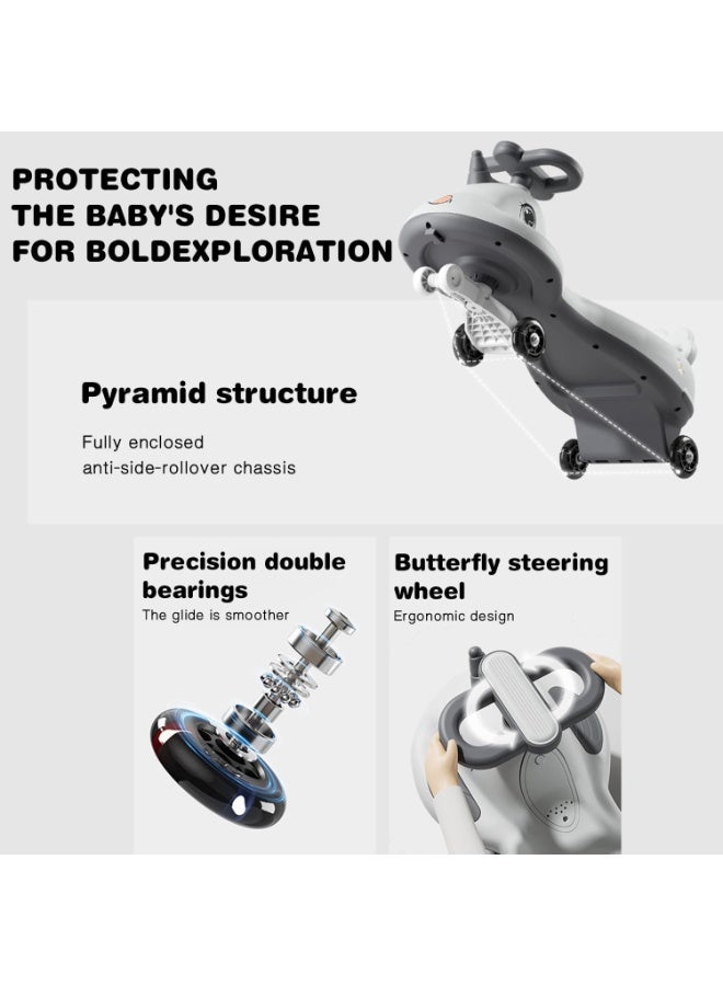 DMG TECH Swing Ride Car, Kids Twist Car with LED Lights & Music, Extra Wide Seat for Parent-Child Riding, No Pedals Wiggle Vehicle for 18 Months to 6 Years, Eco PP Material - Image 3