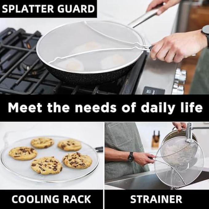 nalaina Grease Splatter Screen For Frying Pan 13 Inch Stainless Steel Grease Splatter Guard Stops 99 Of Hot Oil Protects Skin From Burns Hot Oil Splash Guard For Cooking To Prevent Oil Splatter - Image 4