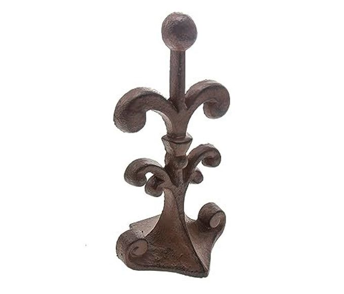 Comfify Fleur De Lis Cast Iron Door Stop  One Decorative Wedge with Felt Bottom  Antique Rust Brown  4" x 3.5" x 7.75" - Image 1