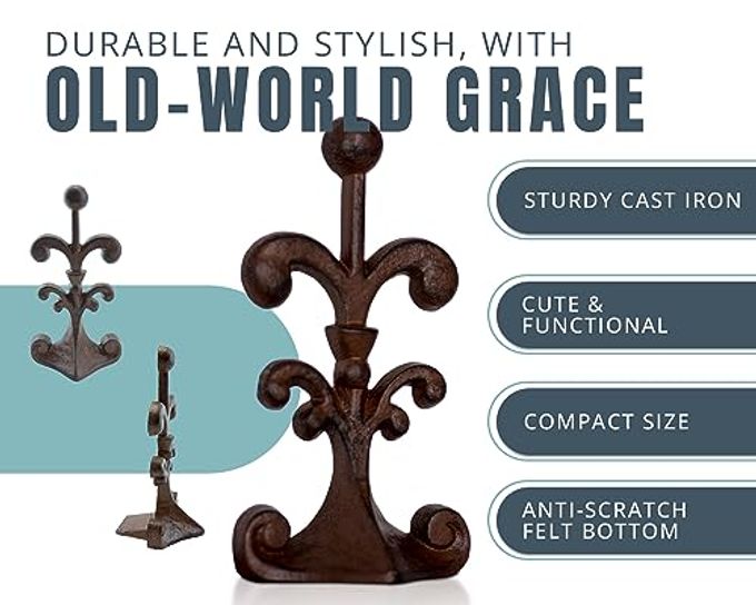 Comfify Fleur De Lis Cast Iron Door Stop  One Decorative Wedge with Felt Bottom  Antique Rust Brown  4" x 3.5" x 7.75" - Image 2