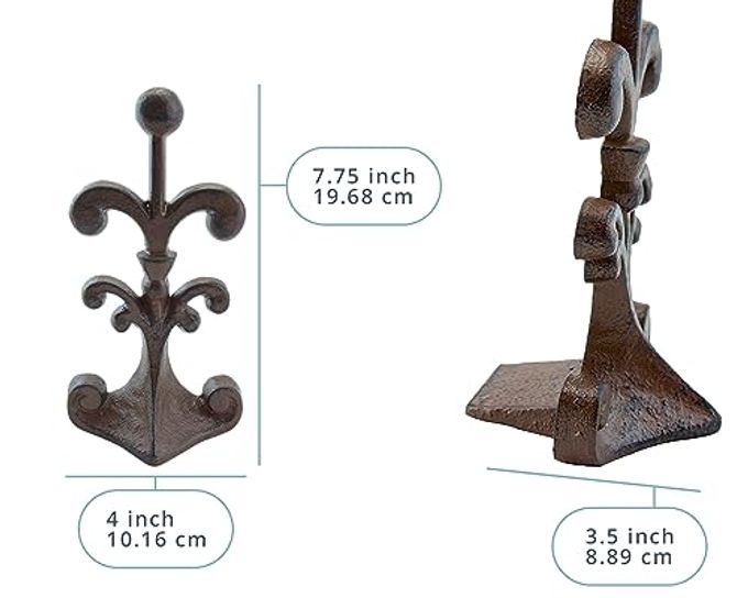 Comfify Fleur De Lis Cast Iron Door Stop  One Decorative Wedge with Felt Bottom  Antique Rust Brown  4" x 3.5" x 7.75" - Image 3