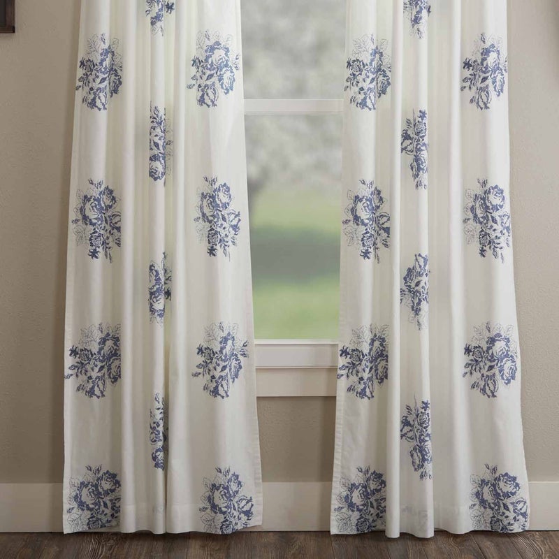 Piper Classics Piper Classics Lydia Blue Panel Curtains Set of 2 Panels 96 L x 50 W Vintage Farmhouse Cottage Style Floral Drapes