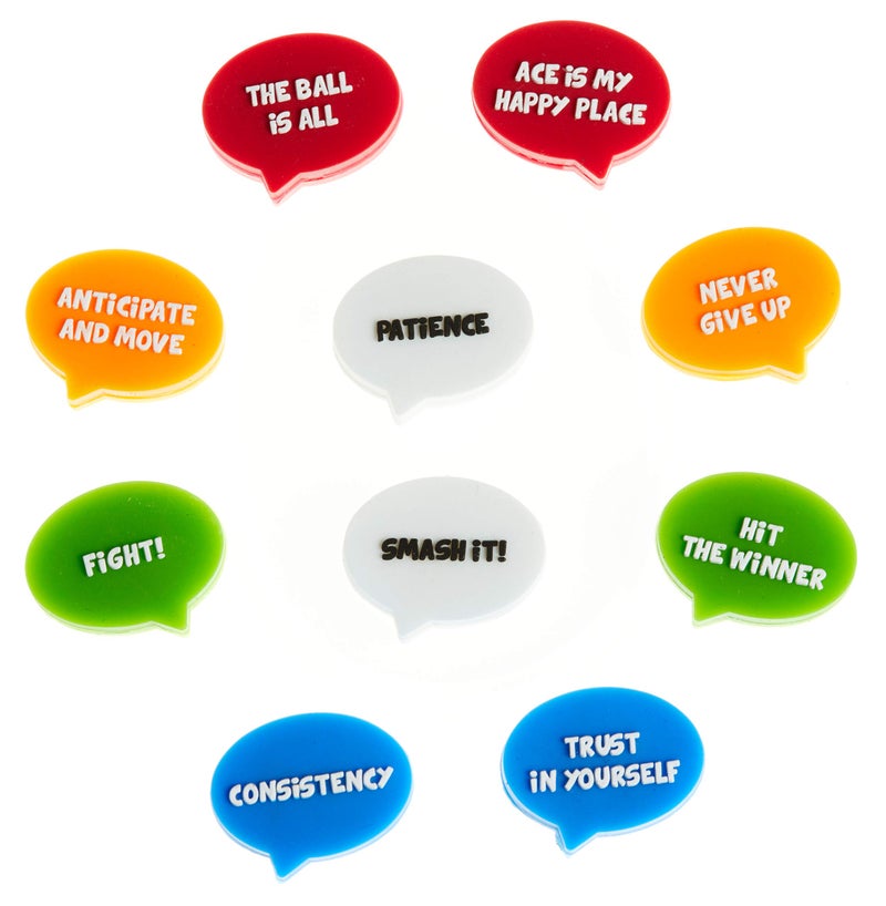 BusyBee Tennis Vibration Dampener (10 Pack). Unique Tennis Gift for Kids, Women and Players with 10 Motivational Slogans - Image 1