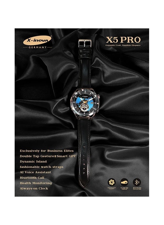 X-Inova - x-inova germany Smartwatch x5 pro Tailored Elegance Exclusively for Business Elites With ,GPT ,answer to make call,2 fashionable watch straps,AI Voice Assistant,Health Monitoring,Always-on Clock-black - Image 1