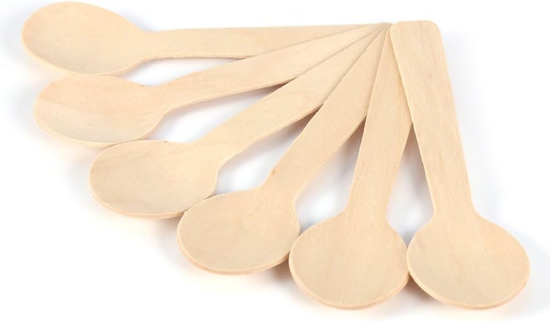 يوسو Temp fluctuation resistant crafted quality 100pcs Disposable Wood Spoons Eco-Friendly Ice Cream Tea Spoon 10cm Flatware Cutlery Bupplies Wide daily application - Image 4