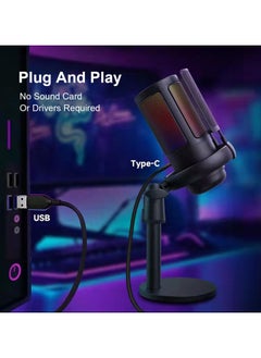 Flash Hawk Flash Hawk Gaming PC USB Microphone,Podcast Condenser Mic with Boom Arm,Pop Filter,Mute Button for Streaming,Online Chat, RGB Computer Mic for PS4/5 PC Gamer Youtuber (Black-2)  - Image 2