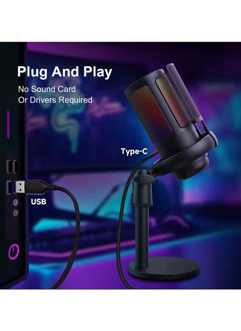 Flash Hawk Flash Hawk Gaming PC USB Microphone,Podcast Condenser Mic with Boom Arm,Pop Filter,Mute Button for Streaming,Online Chat, RGB Computer Mic for PS4/5 PC Gamer Youtuber (Black-2)  - Image 2