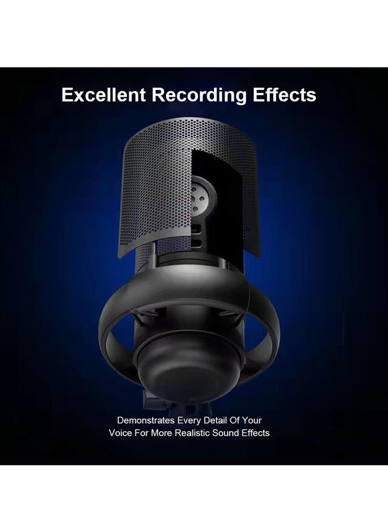 Flash Hawk Gaming PC USB Microphone,Podcast Condenser Mic with Boom Arm,Pop Filter,Mute Button for Streaming,Online Chat, RGB Computer Mic for PS4/5 PC Gamer Youtuber (Black-2)