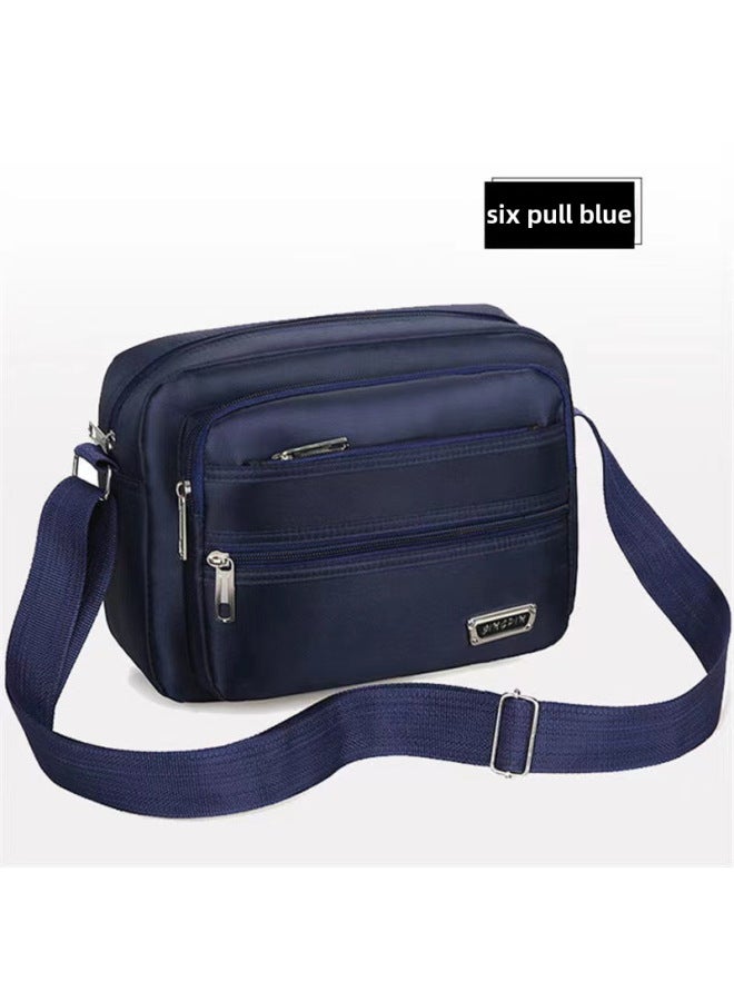 Business Bag Men's And Women's Nylon Wallet Canvas Charging Bag Cashier Shoulder Messenger Bag OxFord Cloth Bag Korean Style Shoulder Bag-Color:Dark Blue + Six Zipper (horizontal)  - Image 1