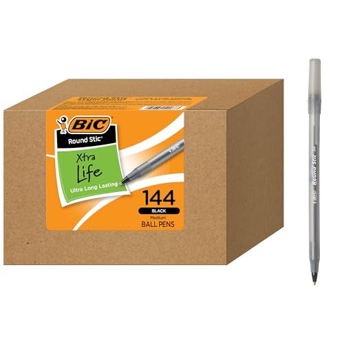 BIC Round Stic Xtra Life Ballpoint Pen Ultra Long Lasting and Consistent Performance 144Count in Black Ink - Image 1