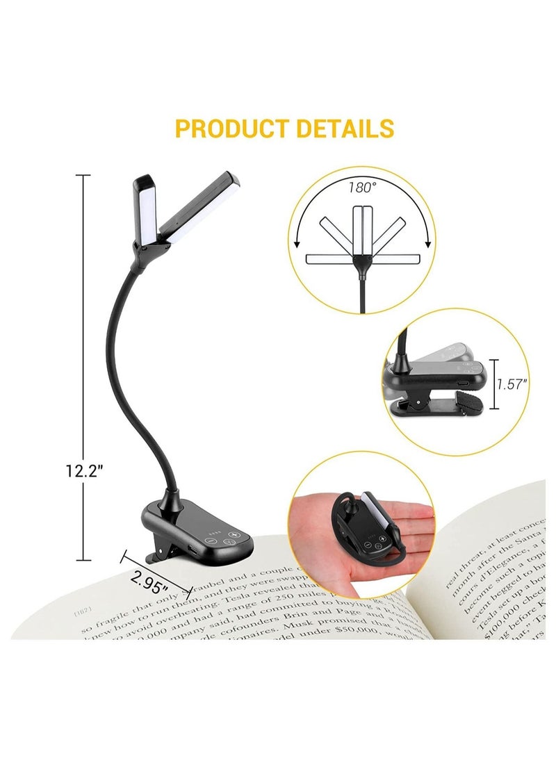 14 LED Book Light, Book Light for Reading in Bed, Touch Control Reading Light with 3 Colors & 8 Brightness, Reading Lights for Books in Bed, Portable & Adjustable Rechargeable Reading Lamp