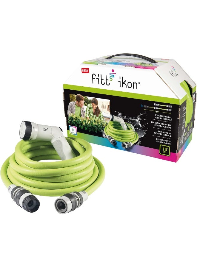Hose FITT IKON 15m Garden Water Hose for Irrigation Expandable Compact Lightweight Ready to Use with Power Jet Gun Lime - Image 5
