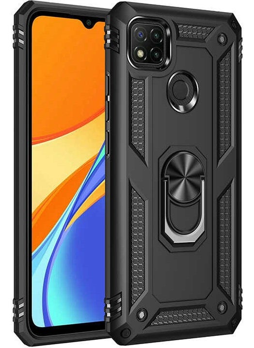Nevarium Xiaomi Redmi 9c Case High Protection Silicone with Tank Ring - Black 