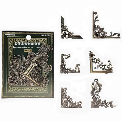 Koolemon 24Pieces Vintage Frame Corner Stickers, Scrapbook Decorative Paper Stickers, Retro Photo Border Sticker for DIY Journal Album Scrapbooking Diary Embellishment (Bronze) - Image 2