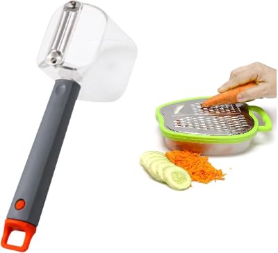RUSEELA Multifunctional Vegetable Peeler and 3-in-1 Grater Set for Kitchen | Handy Peeler & Multipurpose Grater with Container (Pack of 2) - Image 1