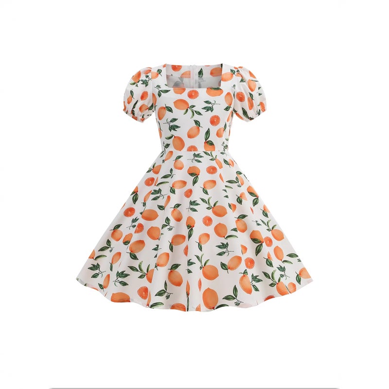 Girls Summer Short Sleeve Princess Dress 2025 Fruit Print - Image 2
