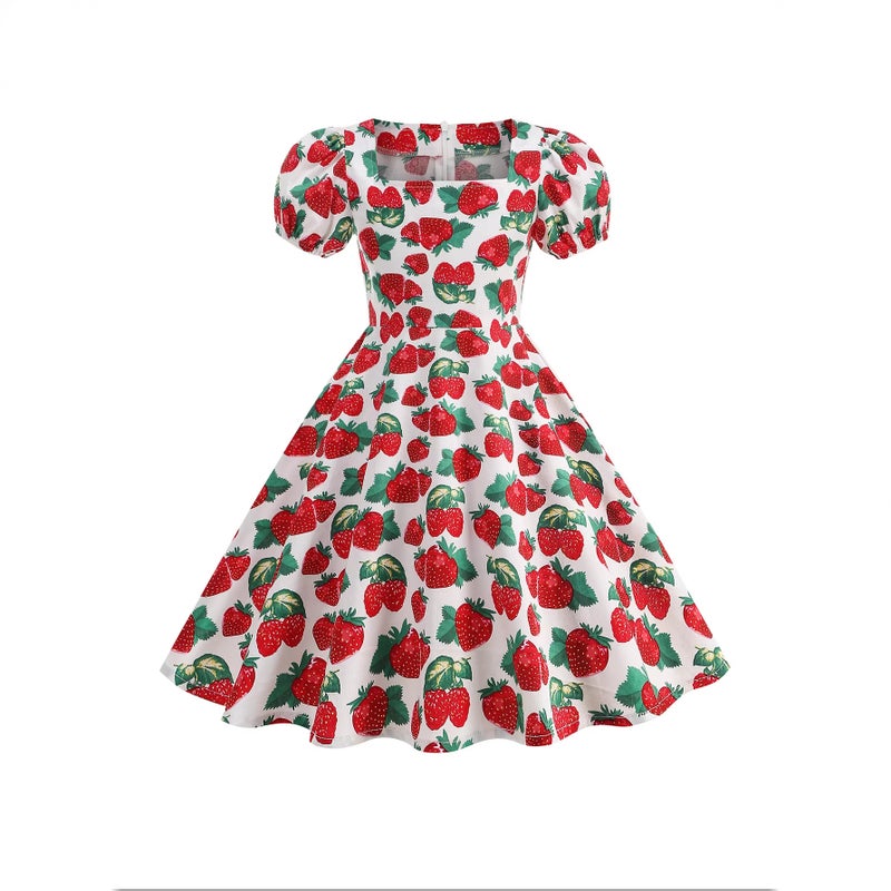 Girls Summer Short Sleeve Princess Dress 2025 Fruit Print - Image 3