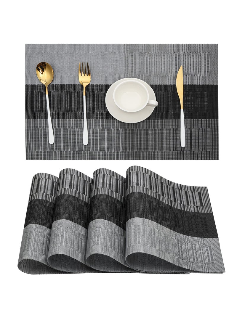 Placemats, Heat Resistant Washable Placemats Non Slip Vinyl Woven Kitchen Table Mats Stain Resistant Placemats Wipeable PVC Table Dining Table Durable Crossweave Woven Kitchen (Mats Set of 4 Black)