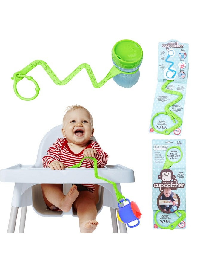 Brilli Baby Cup Catcher Patented Safety Tether Strap, Attach Sippy Cups, Bottles, Pacifiers & More to Stroller, High Chair, Car Seat, Made in USA, Food Grade, Dishwasher Safe (Lime Green) - Image 1