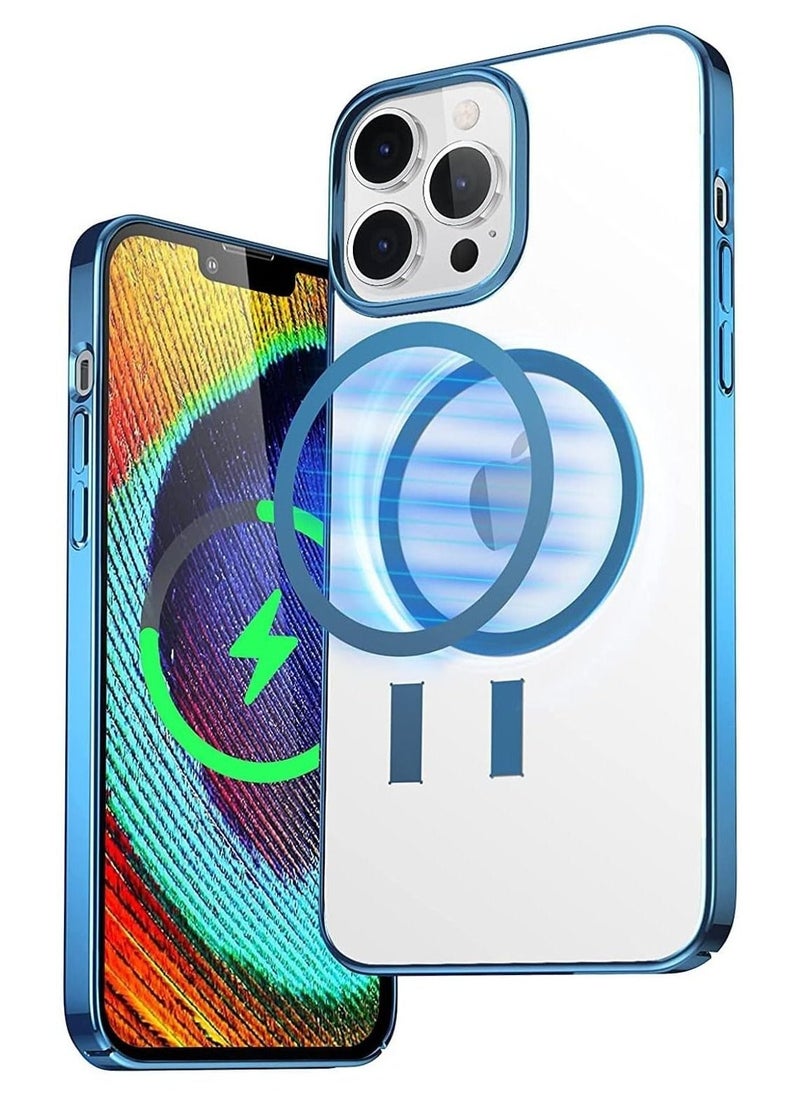 Raxoom Built-in Magnet Clear Case for iPhone 14, Compatible with Mag-safe Accessories, Slim Thin PC Durable Case Support Wireless Char-ging (iPhone 14, Navy Blue)  - Image 1