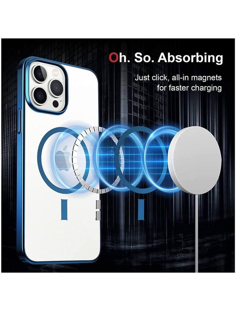 Raxoom Built-in Magnet Clear Case for iPhone 14, Compatible with Mag-safe Accessories, Slim Thin PC Durable Case Support Wireless Char-ging (iPhone 14, Navy Blue)  - Image 2