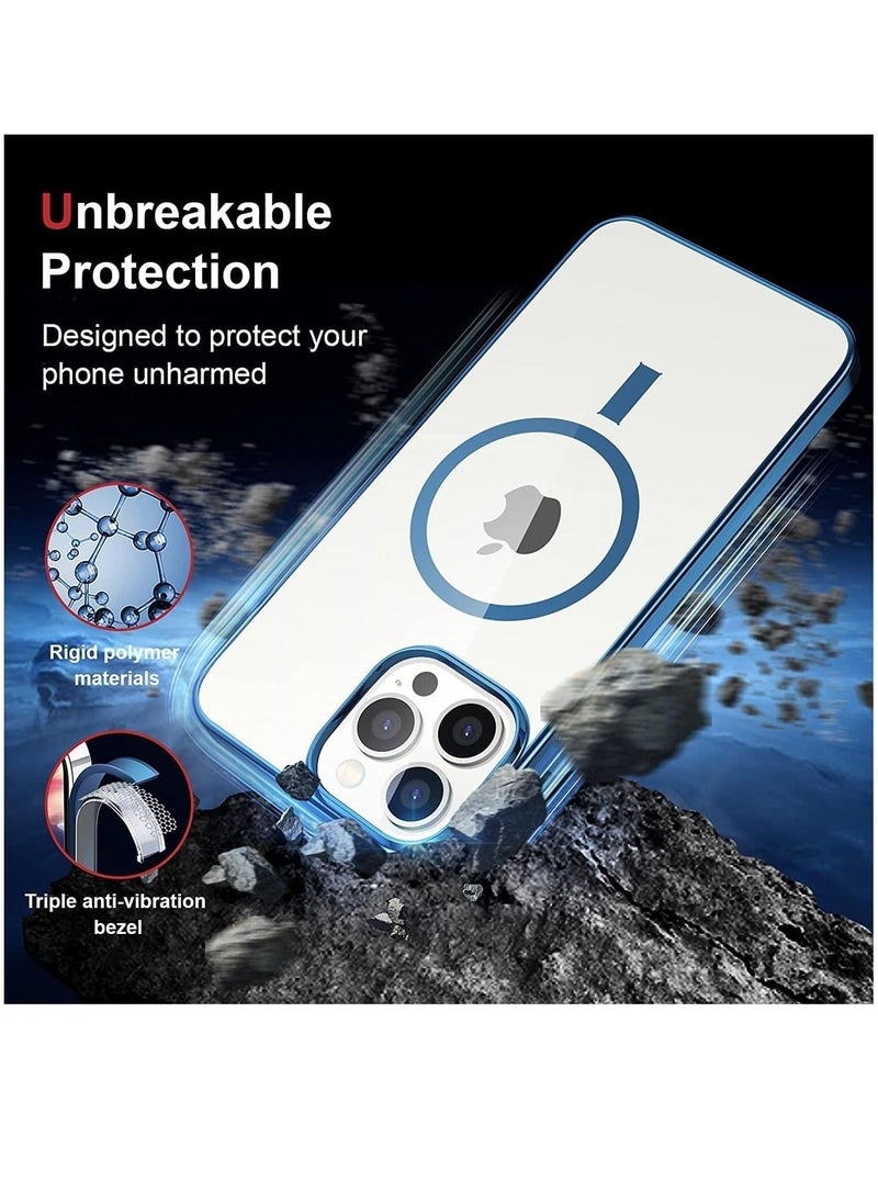 Raxoom Built-in Magnet Clear Case for iPhone 14, Compatible with Mag-safe Accessories, Slim Thin PC Durable Case Support Wireless Char-ging (iPhone 14, Navy Blue)  - Image 4