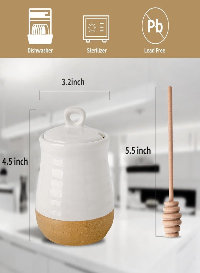 Hasense Ceramic Honey Pot with Lid, 12 Ounce Honey Jar with Lid and Wooden Dipper, Porcelain Honey Dipper Stick and Jar Set, Cute Honey Dish for Christmas Wedding Gift, Dishwasher Safe, White - Image 4