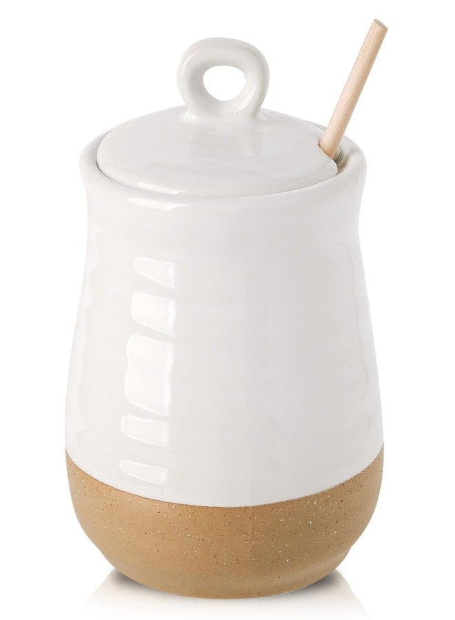 Hasense Ceramic Honey Pot with Lid, 12 Ounce Honey Jar with Lid and Wooden Dipper, Porcelain Honey Dipper Stick and Jar Set, Cute Honey Dish for Christmas Wedding Gift, Dishwasher Safe, White - Image 1