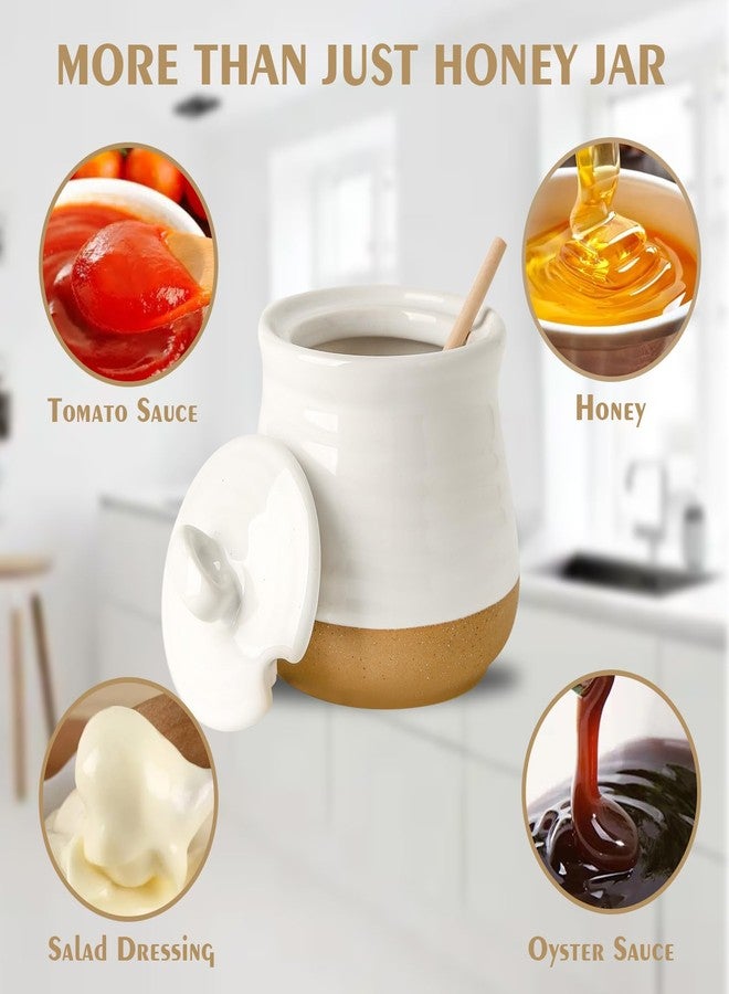 Hasense Ceramic Honey Pot with Lid, 12 Ounce Honey Jar with Lid and Wooden Dipper, Porcelain Honey Dipper Stick and Jar Set, Cute Honey Dish for Christmas Wedding Gift, Dishwasher Safe, White - Image 3