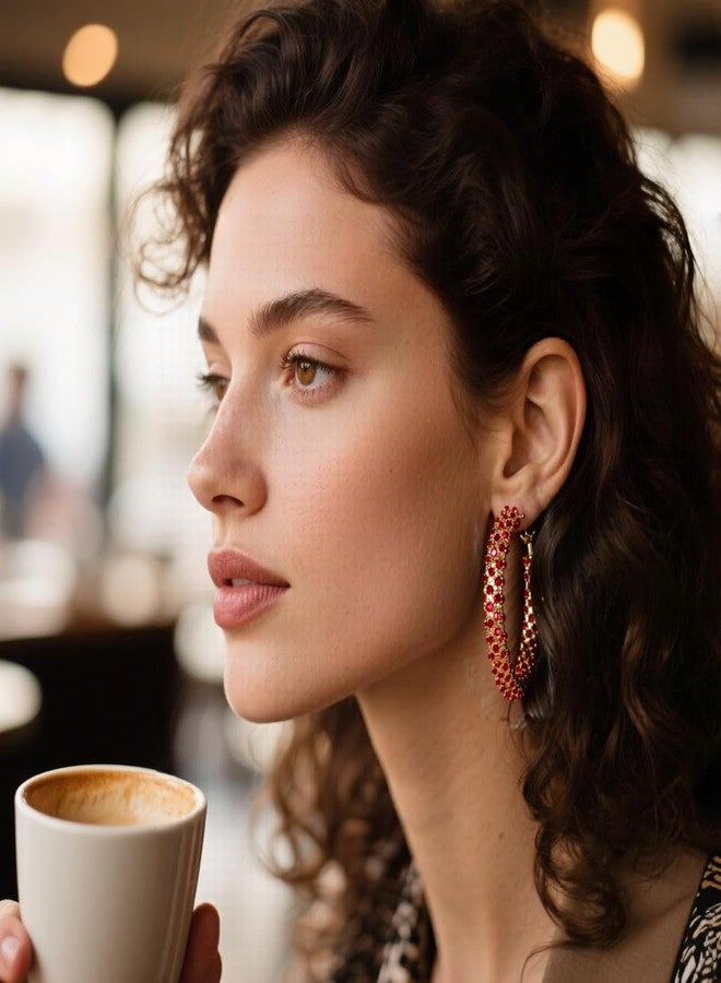 CSIYANJRY99 Hoop Earrings for Women Big Hoop Earrings Sparkly Rhinestone Earring Large Hoops Earring Prom Jewelry Gifts Christmas Accessorie, Medium, Metal, No Gemstone - Image 3