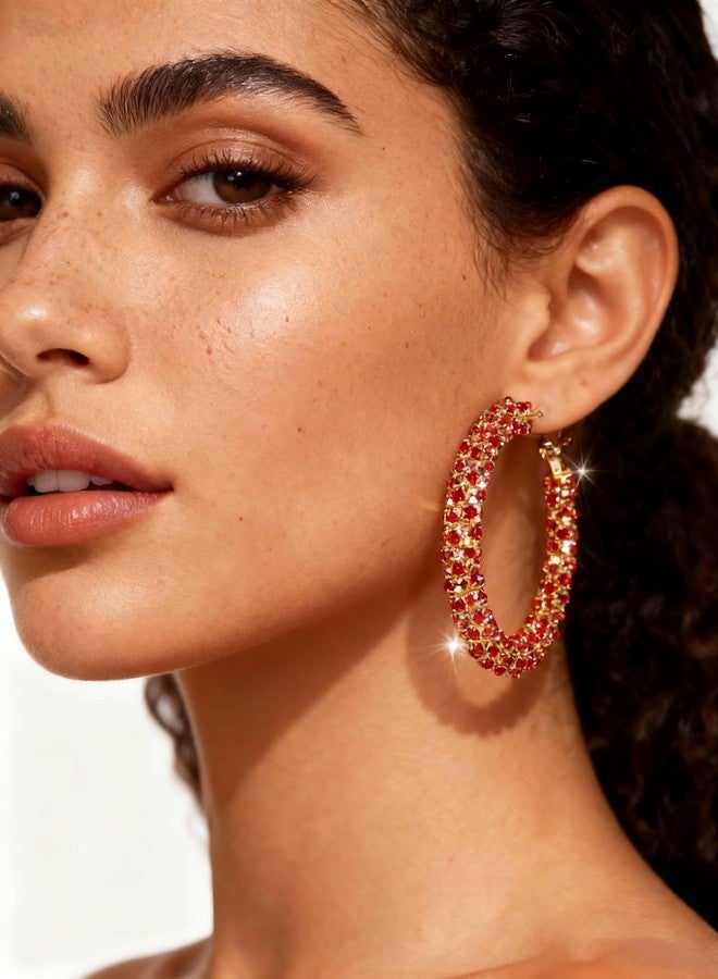 CSIYANJRY99 Hoop Earrings for Women Big Hoop Earrings Sparkly Rhinestone Earring Large Hoops Earring Prom Jewelry Gifts Christmas Accessorie, Medium, Metal, No Gemstone - Image 2