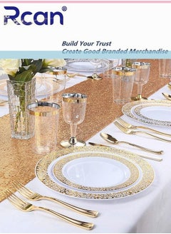 Rcan 150 Pcs/Set Gold Upscale Wedding Dining Party Disposable Plastic Hollow-Carved Cutlery Set, Party Supplies Plate, Spoon, Fork, Knife, Party Tableware (25 Guest)  - Image 2