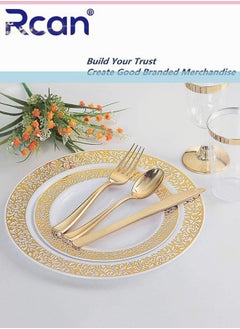 Rcan 150 Pcs/Set Gold Upscale Wedding Dining Party Disposable Plastic Hollow-Carved Cutlery Set, Party Supplies Plate, Spoon, Fork, Knife, Party Tableware (25 Guest)  - Image 5