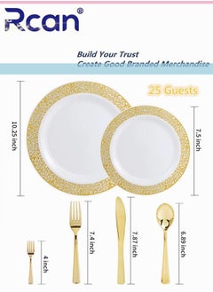 Rcan 150 Pcs/Set Gold Upscale Wedding Dining Party Disposable Plastic Hollow-Carved Cutlery Set, Party Supplies Plate, Spoon, Fork, Knife, Party Tableware (25 Guest)  - Image 4