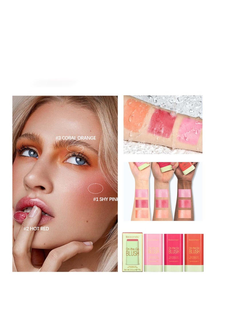 Excefore - Blush Beauty Wand, Solid Moisturizer Stick, Multi Use Makeup Waterproof Blush Stick, Natural Looking, Suitable for Cheeks Glow Dewy Finish (Hot Red) - Image 1