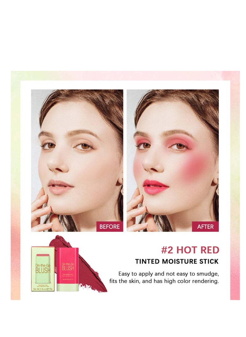 Excefore - Blush Beauty Wand, Solid Moisturizer Stick, Multi Use Makeup Waterproof Blush Stick, Natural Looking, Suitable for Cheeks Glow Dewy Finish (Hot Red) - Image 1